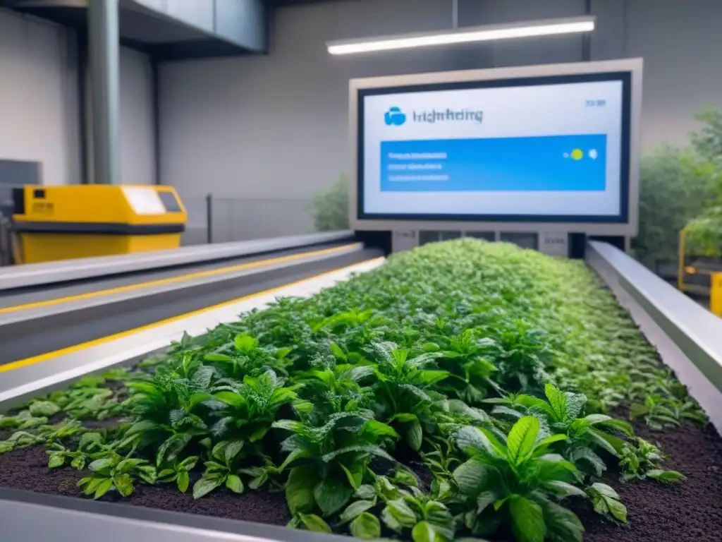 Una planta de reciclaje de alta tecnología opera eficientemente entre vegetación exuberante, fusionando tecnología y sostenibilidad