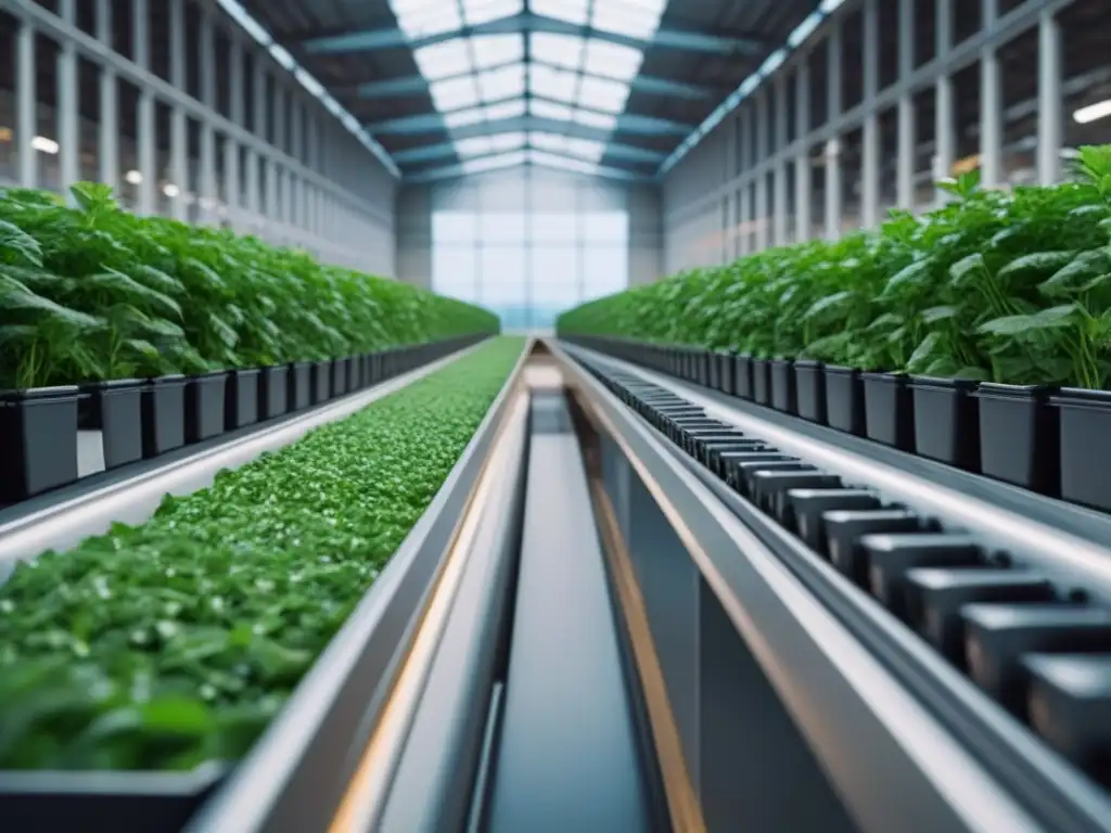 Una planta de reciclaje futurista con maquinaria de vanguardia, rodeada de vegetación exuberante, reflejando la fusión armoniosa de tecnología y naturaleza en el proceso de reciclaje