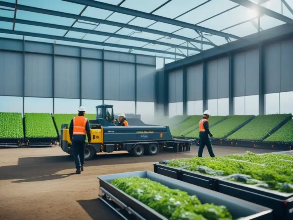 Planta de reciclaje moderna con gestión de residuos sostenible, tecnología avanzada y prácticas eco-friendly