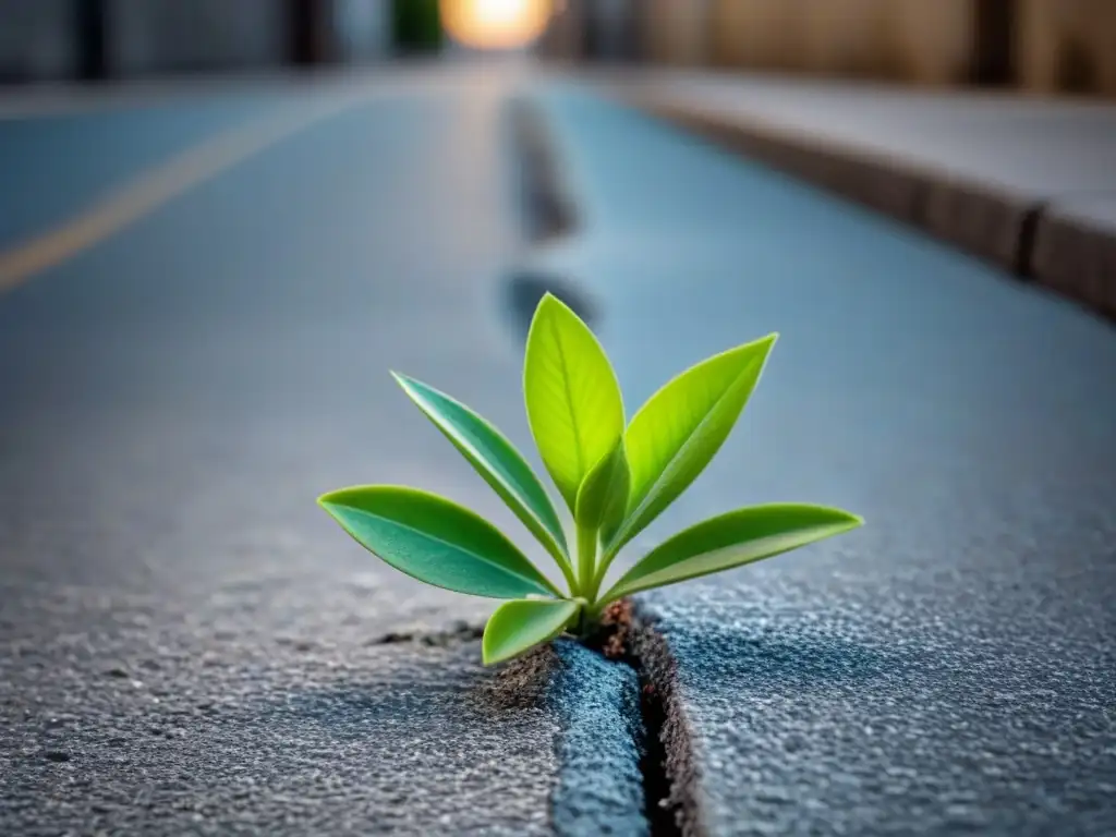 Planta verde vibrante brotando de concreto, simbolizando la reducción de huella carbono reciclaje impacto