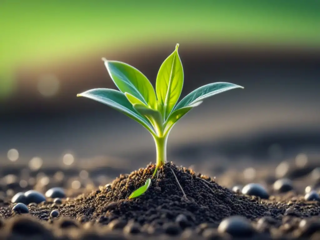 Planta verde brotando con raíces y gotas de agua Planta verde vibrante con raíces delicadas y gotas de agua, ideal para una dieta basada en plantas sostenible