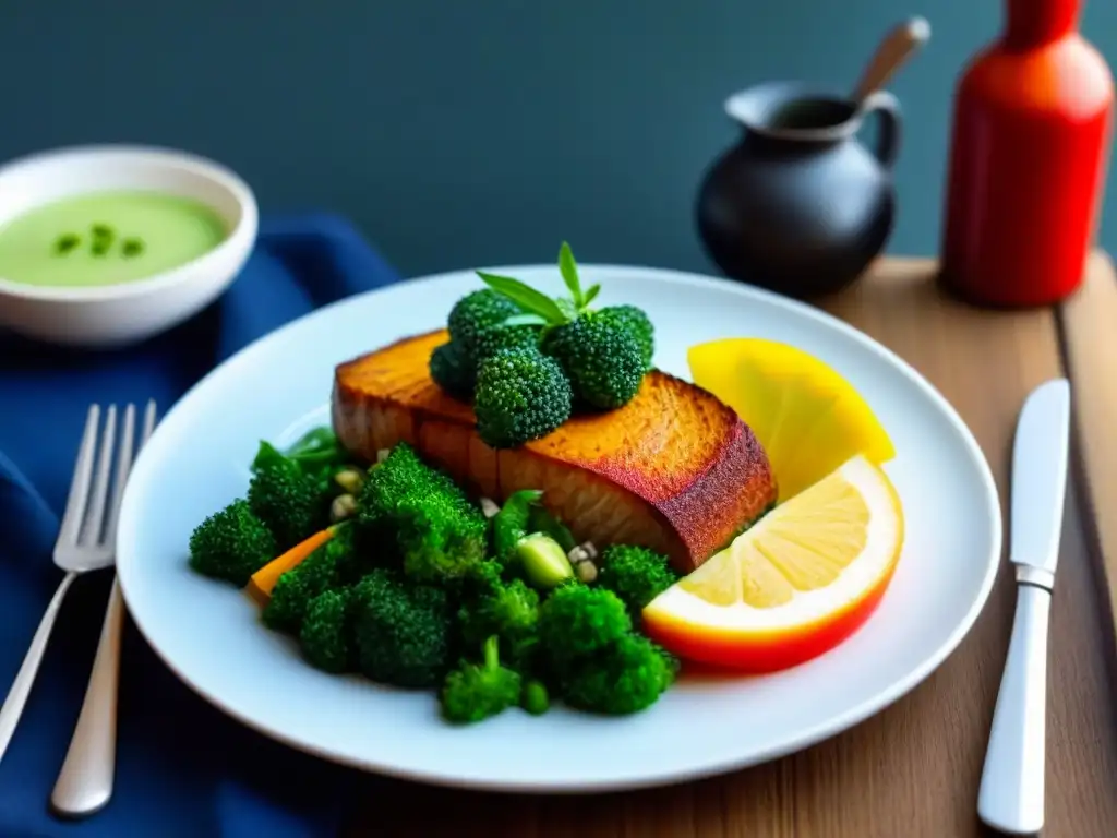 Un plato blanco con una comida vegetal colorida y fresca, reflejando la esencia de una dieta plant based sostenible