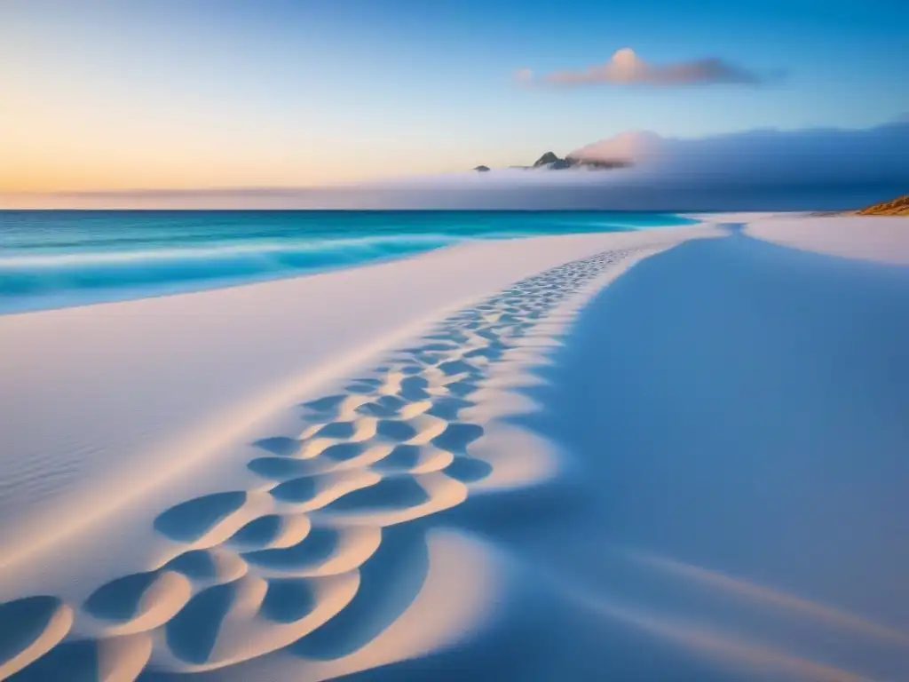 Playa virgen con aguas cristalinas y arena blanca, sin residuos plásticos