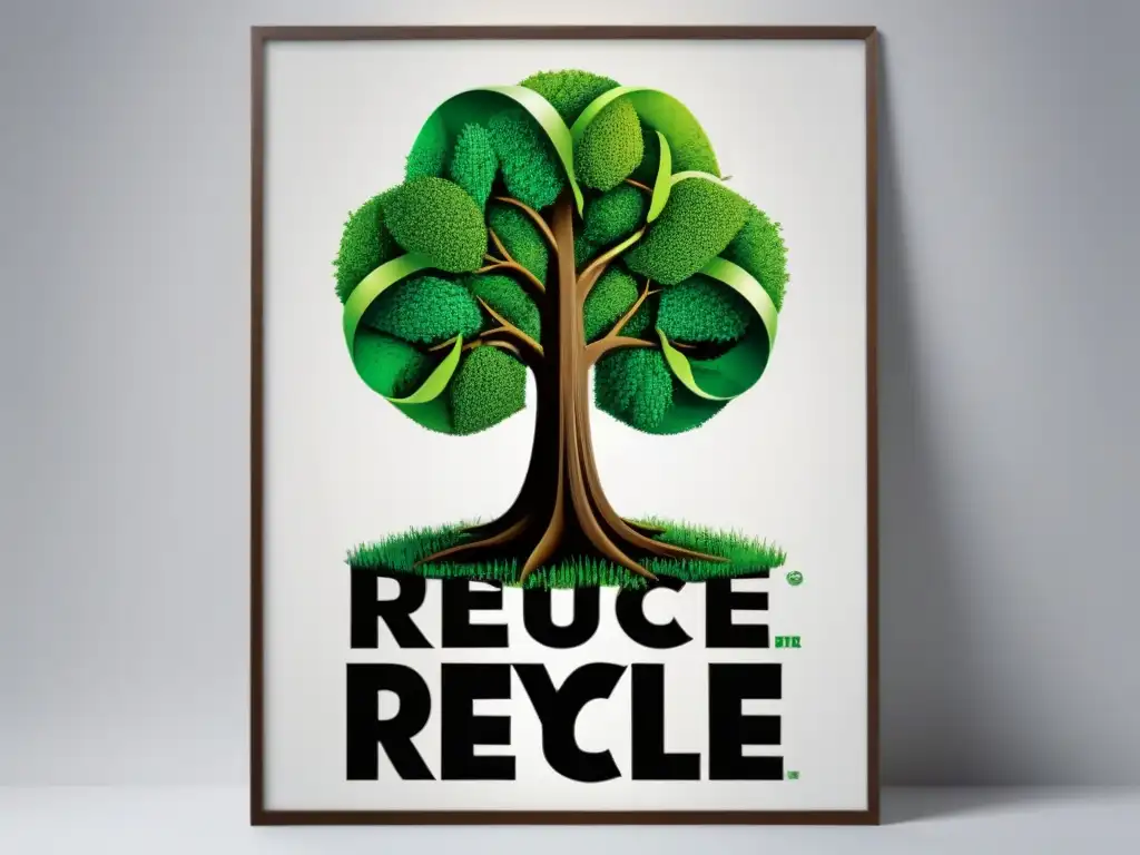 Póster creativo de reciclaje con un árbol de materiales reciclados