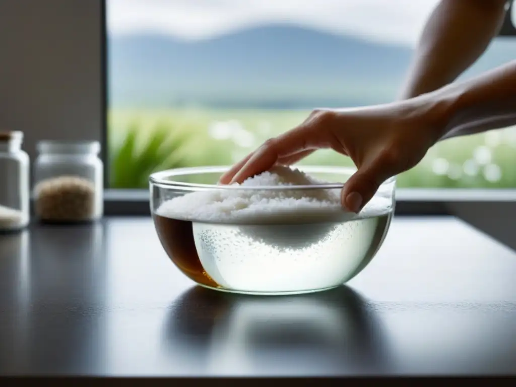 Preparación de desodorantes ecológicos con ingredientes naturales en un tazón de vidrio