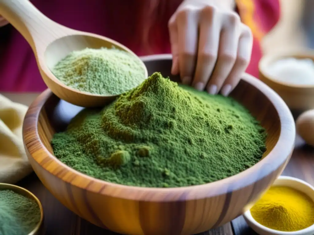 Preparación de tintes naturales para el cabello en un cuenco de madera sostenible