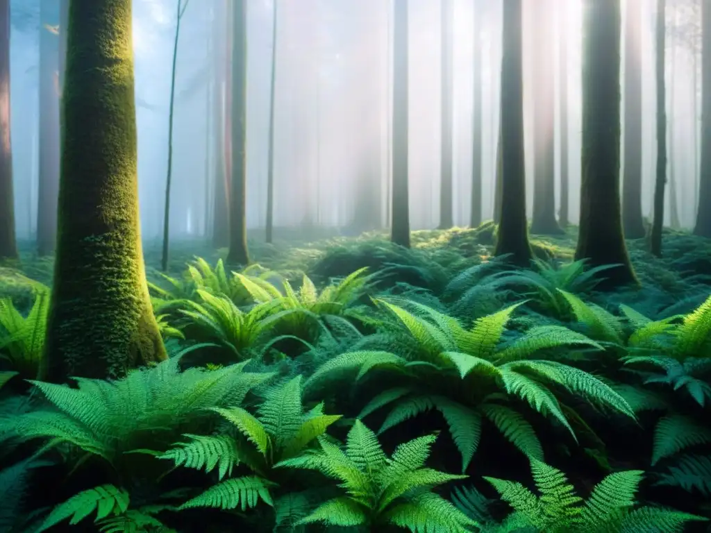 Bosque prístino lleno de vida y luz solar, reflejando la armonía de un ecosistema vivo