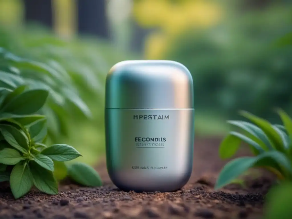 Un producto de belleza ecológico y tecnológico destaca en un entorno natural exuberante