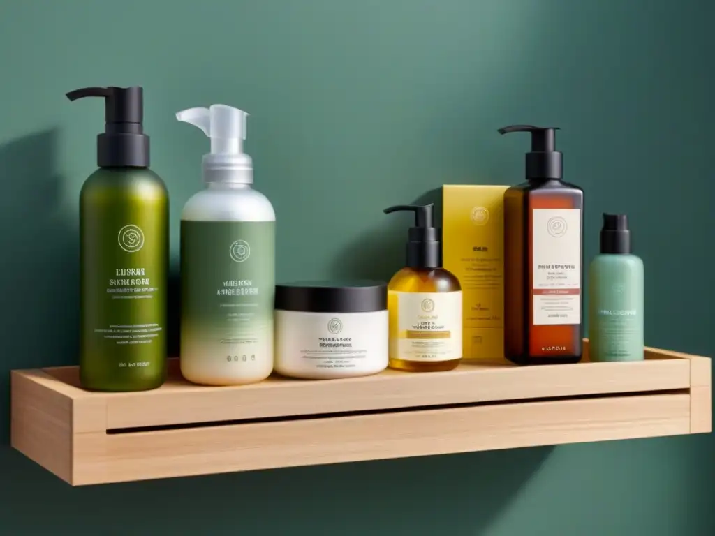 Productos crueltyfree sostenibles y zero waste en repisa de baño moderna y elegante