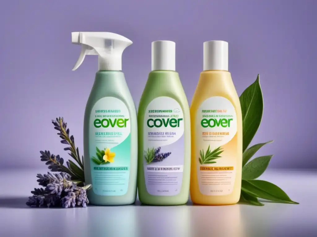 Productos de limpieza ecofriendly sostenible de Ecover en envases elegantes y colores suaves, con elementos naturales