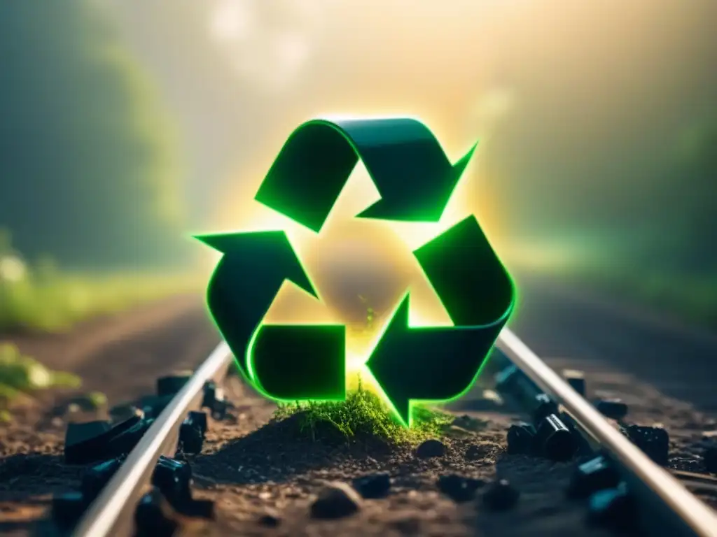 Red de blockchain transparente entrelazada con símbolo de reciclaje de flechas verdes