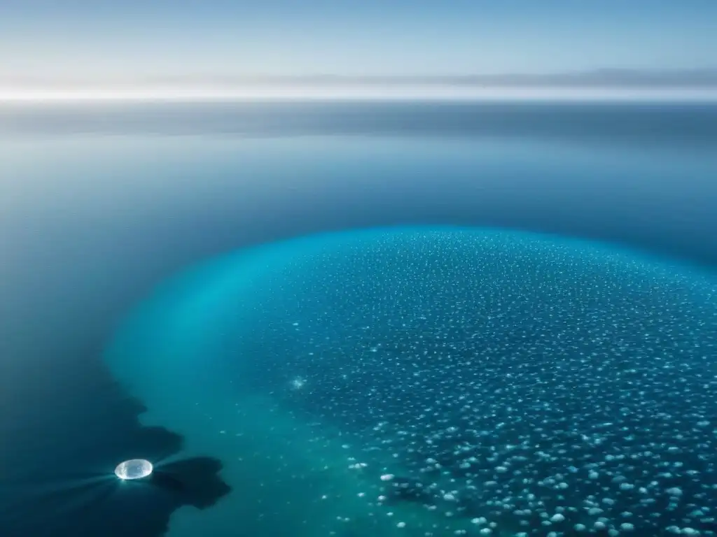 Reflejo de la contaminación oceánica por microplásticos moda en un mar sereno