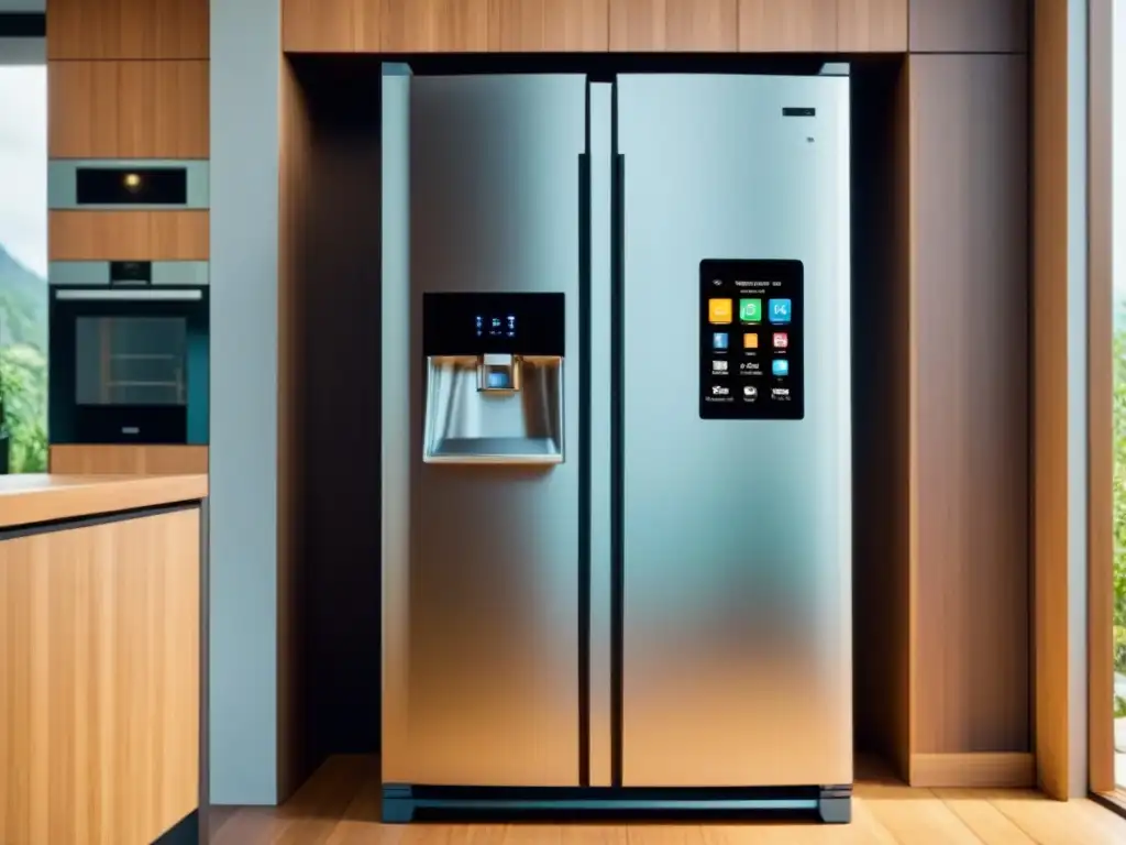 Un refrigerador de alta eficiencia sostenible en una cocina ecofriendly y moderna