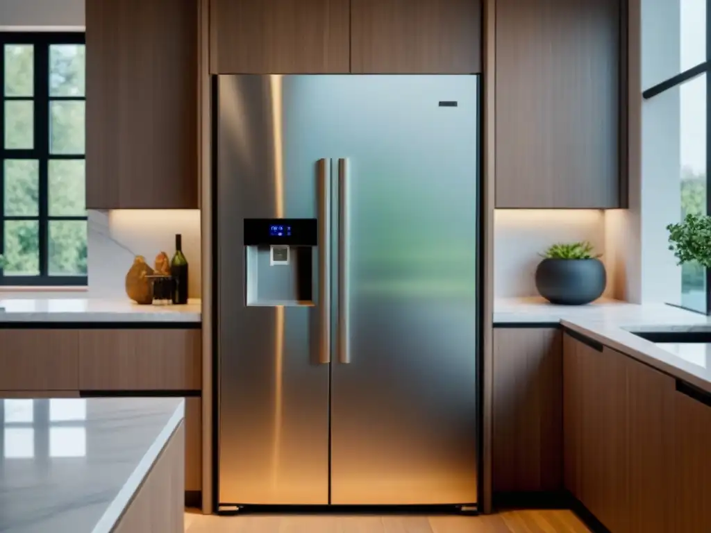 Refrigerador de alta eficiencia sostenible en cocina moderna luminosa