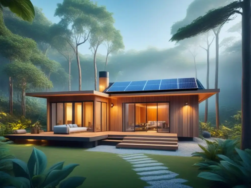 Un refugio ecofriendly en un bosque exuberante, con cabañas elegantes y paneles solares