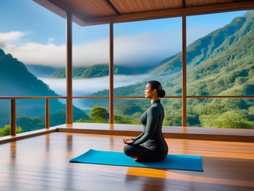 Refugio ecológico en el bosque con yoga y lago, para destinos bienestar sostenible viajes