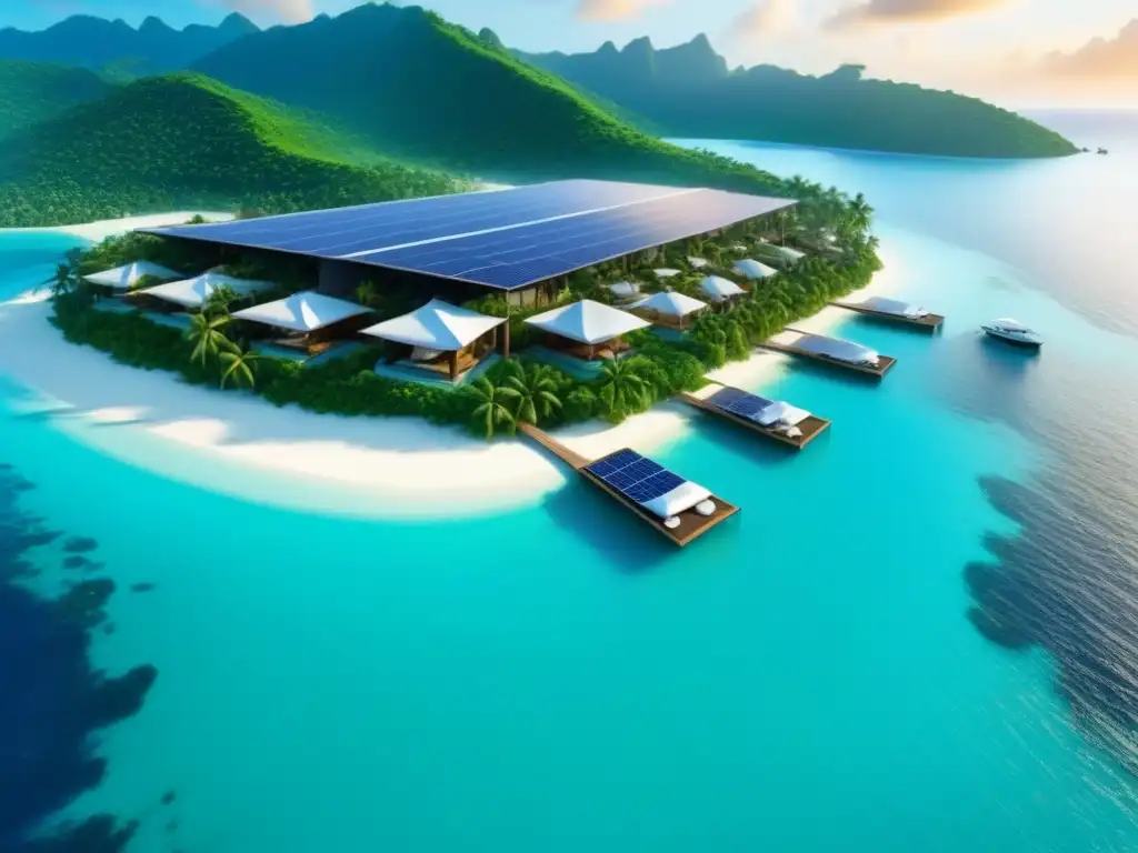 Un refugio de isla privada sostenible de lujo, con arquitectura minimalista integrada en exuberante vegetación y playas de arena blanca