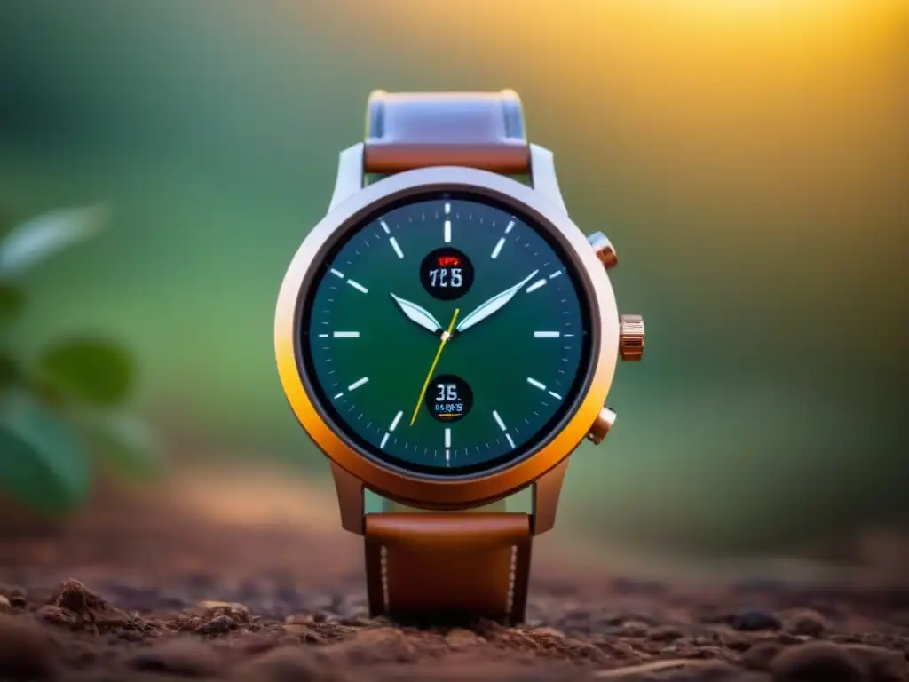 Un reloj inteligente ecológico y lujoso con diseño elegante, materiales sostenibles y funciones ecofriendly