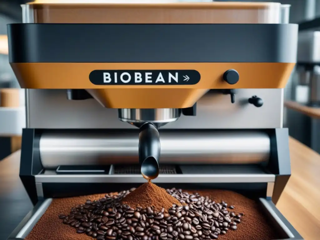 Transformación de residuos de café en recurso sostenible con máquina Biobean futurista