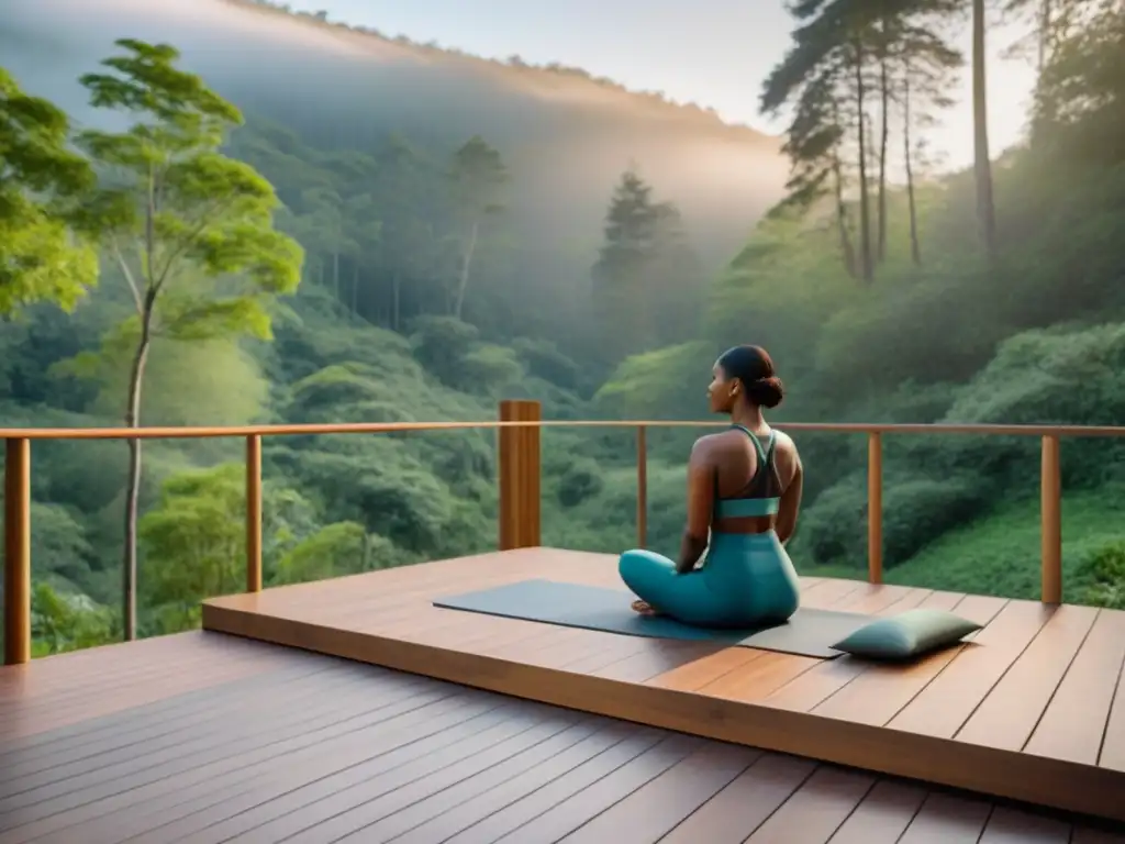 Un retiro de bienestar sostenible en armonía con la naturaleza, con yoga en un bosque exuberante