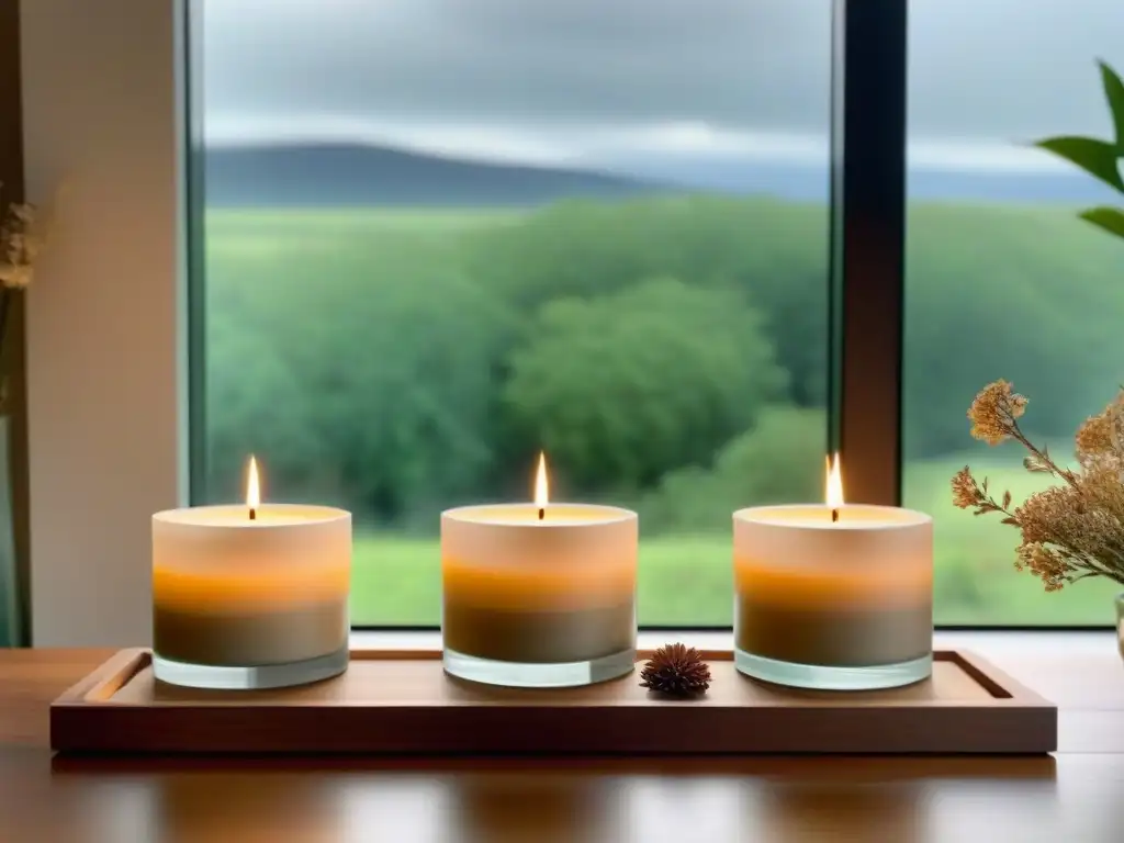 Un rincón acogedor con velas y ambientadores naturales eco, iluminado por la luz natural de grandes ventanas