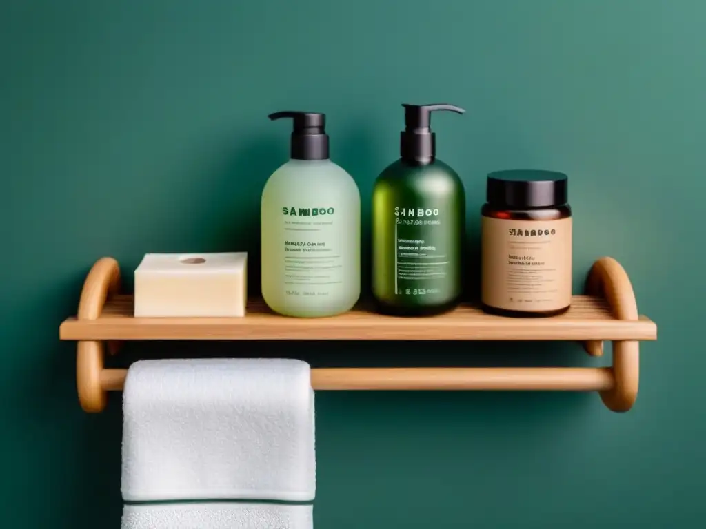 Rutina diaria zero waste baño: Organización elegante con productos sostenibles y naturales en tonos tierra