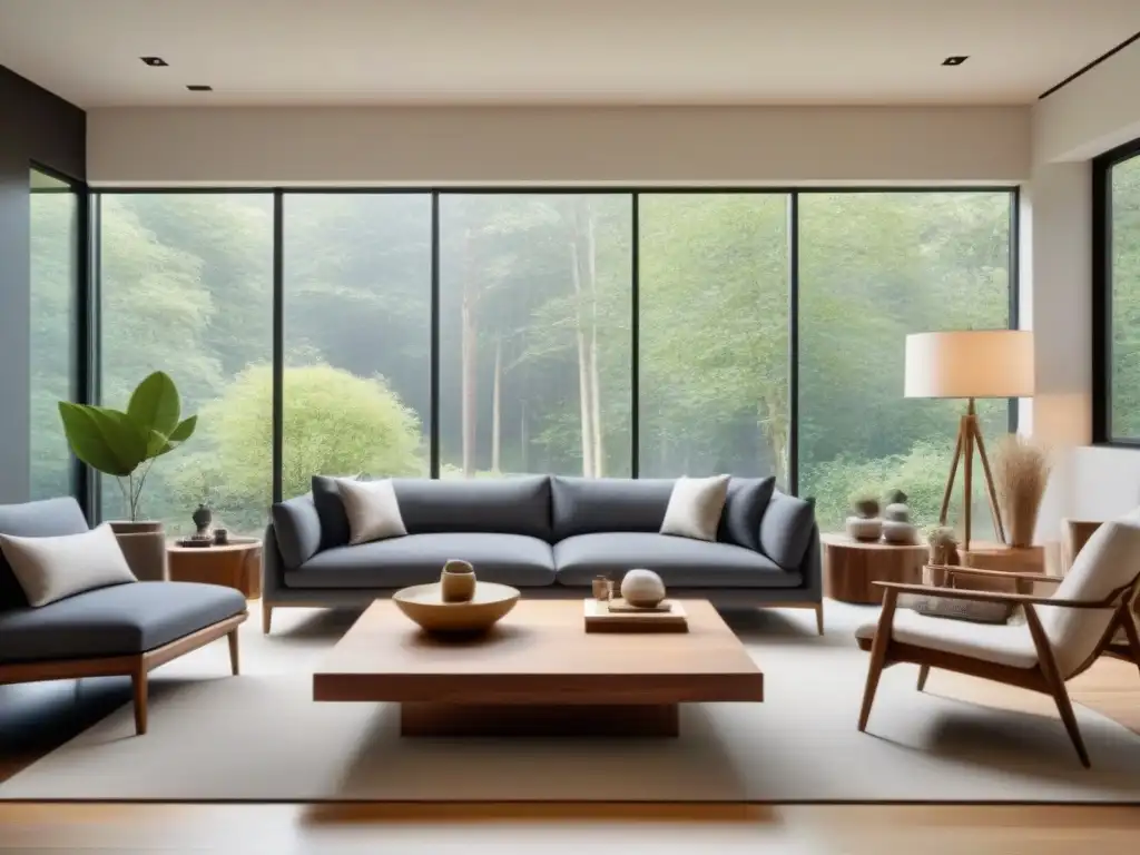 Sala ecológica: diseño minimalista con muebles sostenibles y elegantes Una sala minimalista con muebles diseño sostenible, ideal para inversión futura