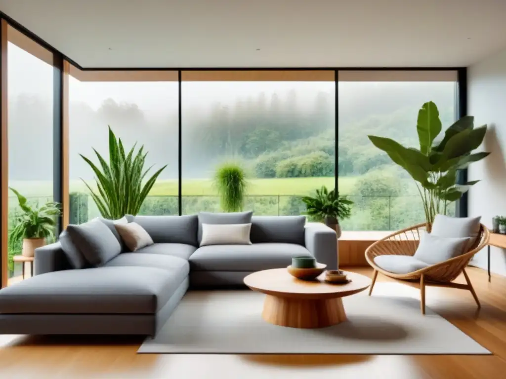 Sala minimalista con muebles sostenibles para un hogar eco-friendly