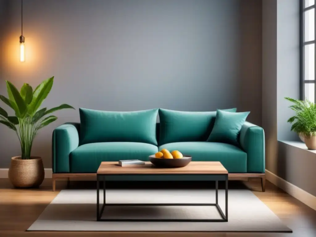 Sofá moderno de materiales sostenibles en sala elegante Un salón elegante con muebles ecológicos en un diseño de interiores sostenible