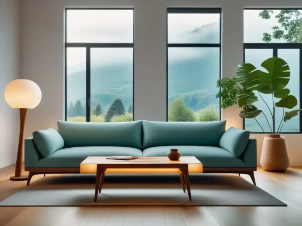 Sala ecofriendly con muebles sostenibles y diseño contemporáneo Un salón minimalista con muebles de diseño sostenible, inversión futura en estilo y confort