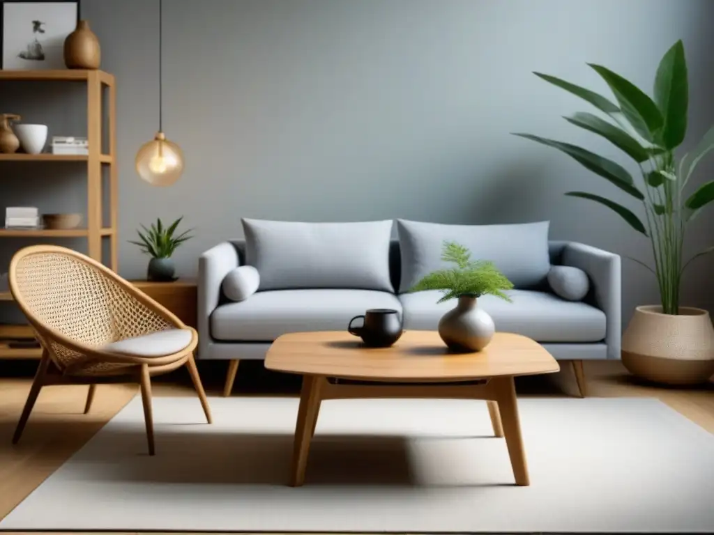 Un salón minimalista con muebles sostenibles para interiores ecochic