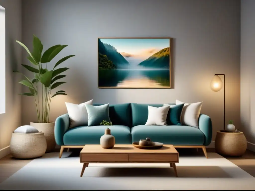 Salón ecofriendly: armonía y estilo en 8k Un salón moderno con muebles ecológicos y accesorios sostenibles en tonos terrosos, iluminado por luz natural