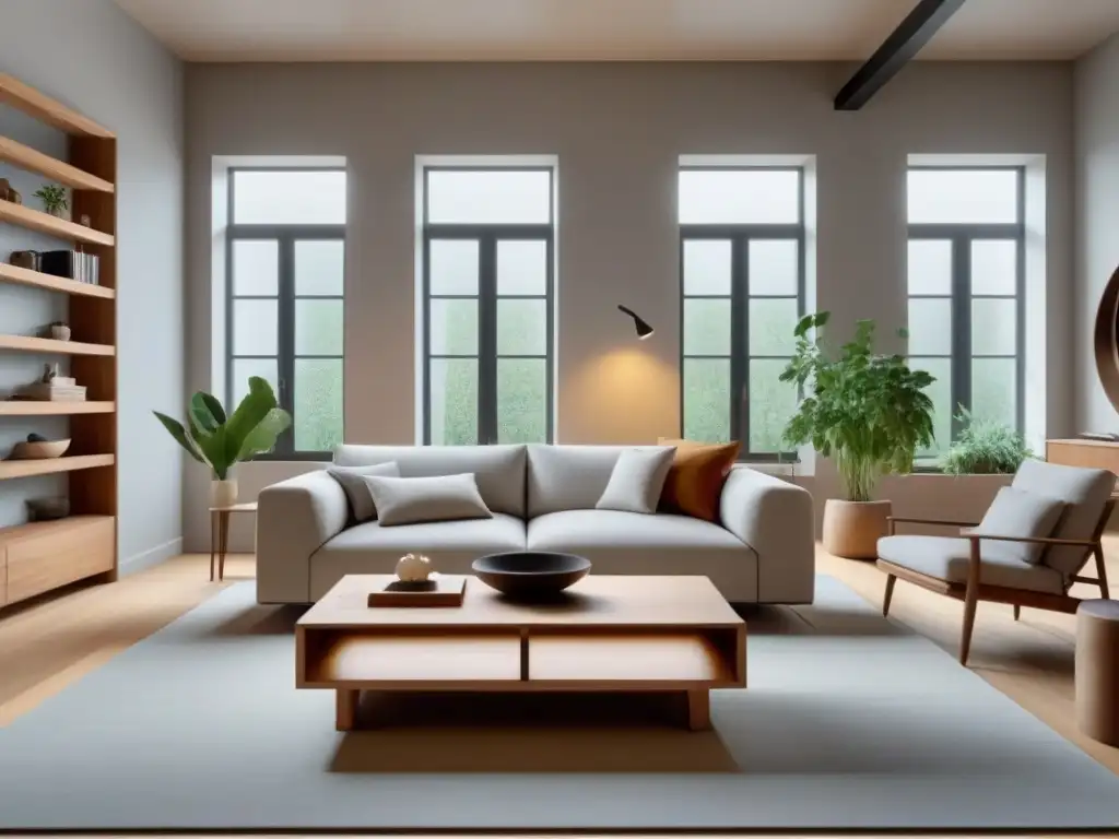 Sala de estar sostenible: diseño elegante y ecoamigable en 8k Un salón moderno con muebles diseño sostenible, inversión futura en elegancia y funcionalidad