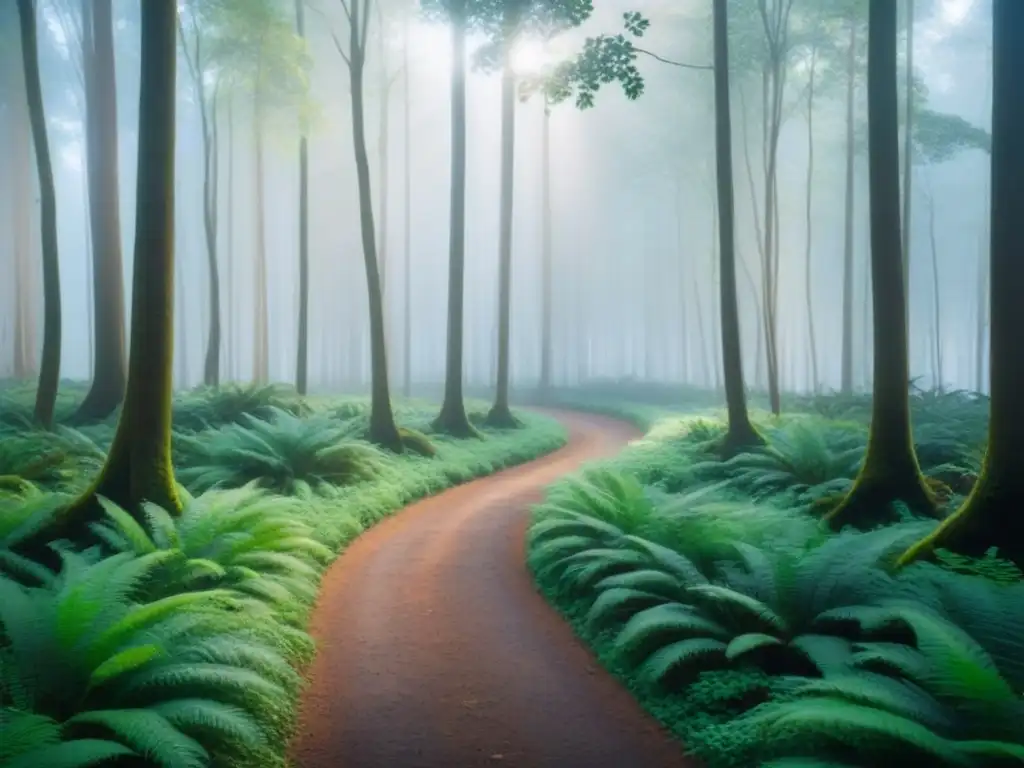 Un sendero serpenteante atraviesa un frondoso bosque verde