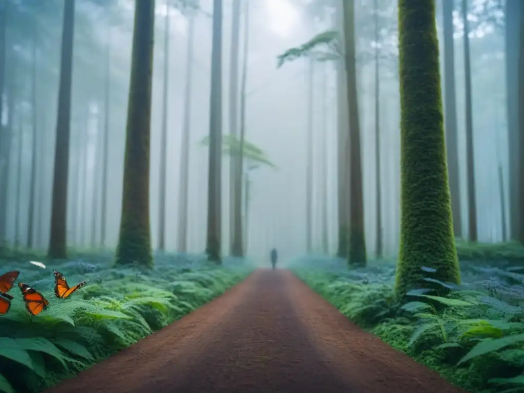 Ilustración serena de un bosque verde exuberante con vida silvestre diversa, simbolizando armonía y equilibrio en la naturaleza