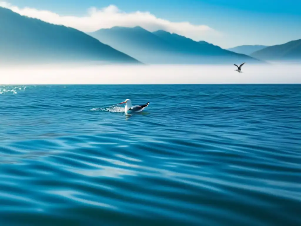 La serenidad del océano reflejada en aguas cristalinas y un barco a lo lejos