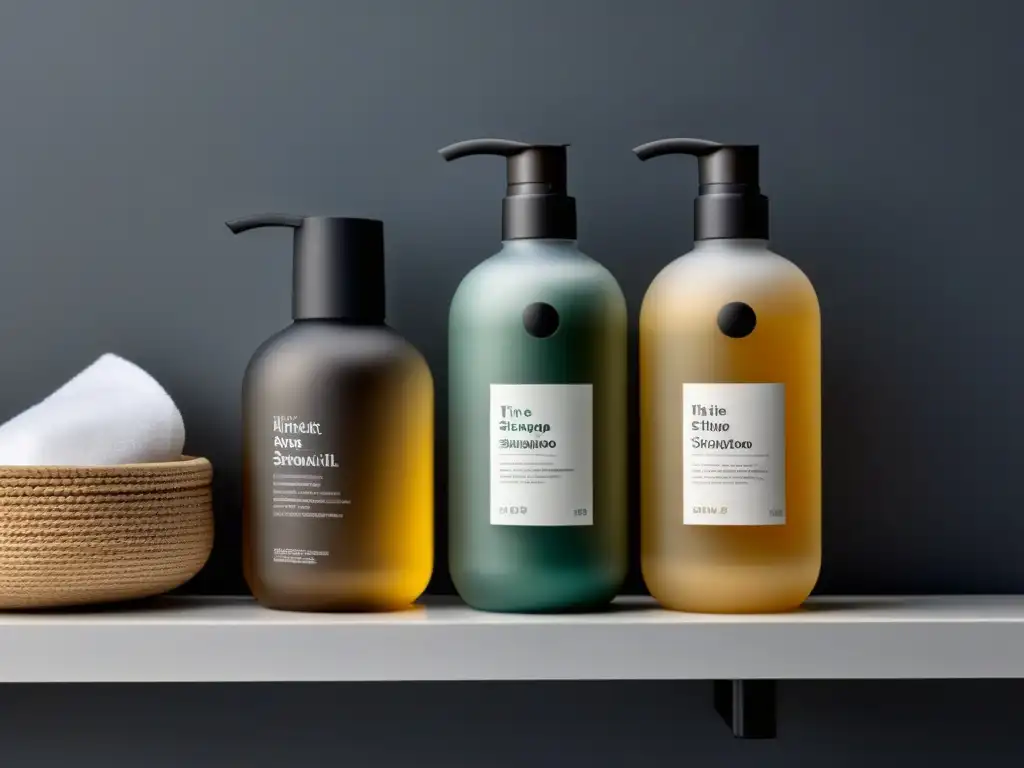 Comparación: shampoo sólido vs tradicional en estante de baño moderno y ecológico