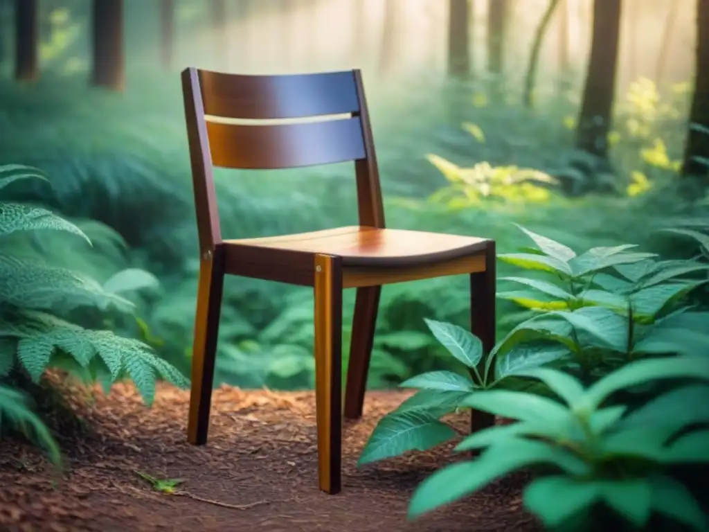 Silla de madera elegante en bosque verde, muebles sostenibles arte diseño ecología