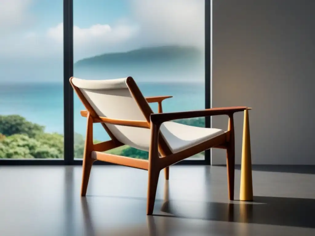 Silla de madera elegante y minimalista, muestra diseño y artesanía sostenible en un ambiente eco de lujo con muebles sostenibles para hoteles eco