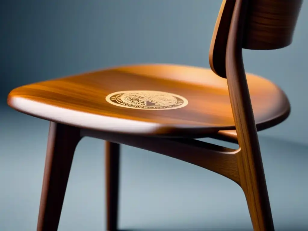 Una silla de madera moderna con certificación ecológica, detalle sutil que resalta la sostenibilidad en el diseño de muebles