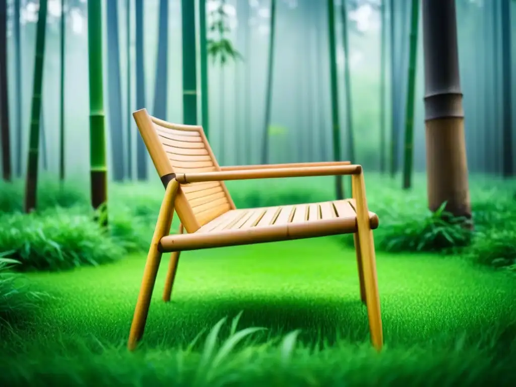 Silla moderna de diseño en bosque verde, reflejo de muebles sostenibles, arte y ecología