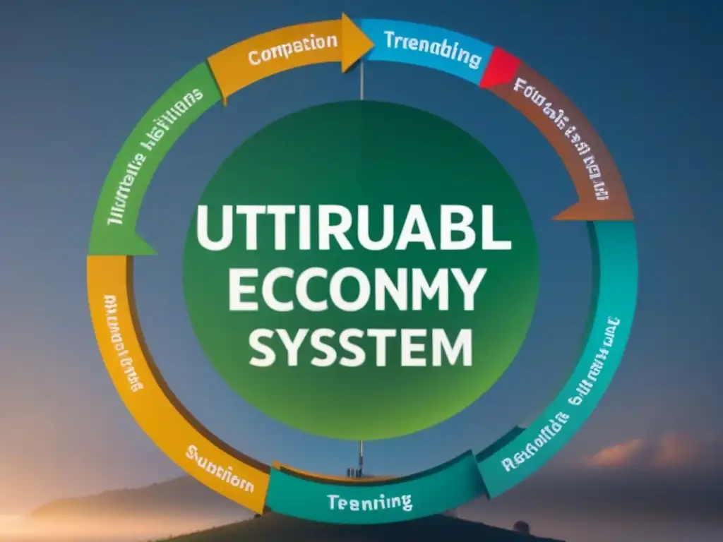 Implementación de sistemas de economía circular sostenible: ilustración detallada de un modelo circular con industrias integradas y eficientes