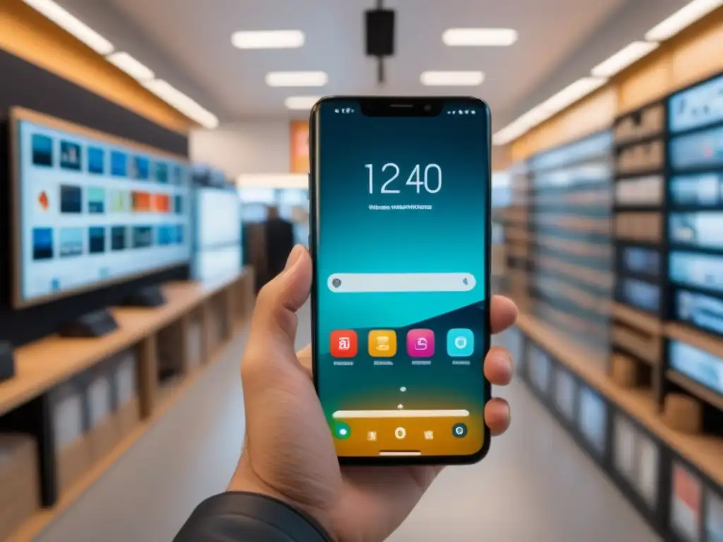 Smartphone muestra apps compra venta productos usados en vibrante mercado digital de segunda mano