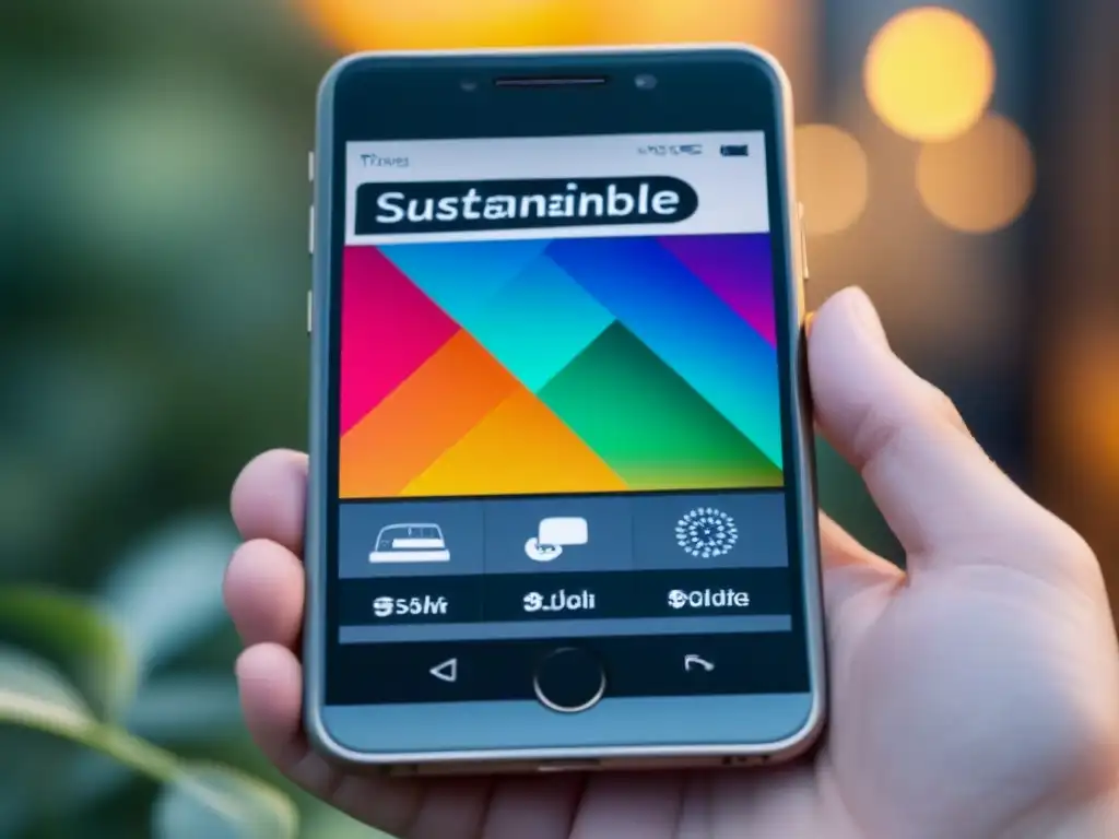 Un smartphone elegante muestra apps de moda sostenible zero waste en un diseño minimalista y sofisticado