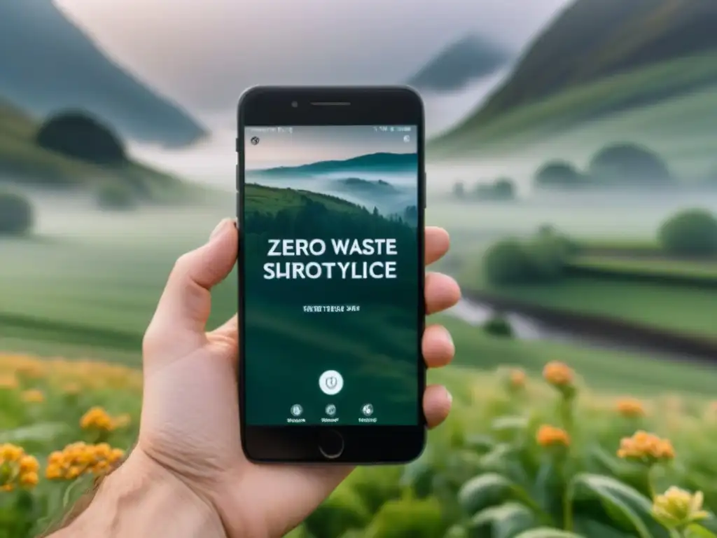 Un smartphone moderno con una app de vida zero waste en un entorno natural