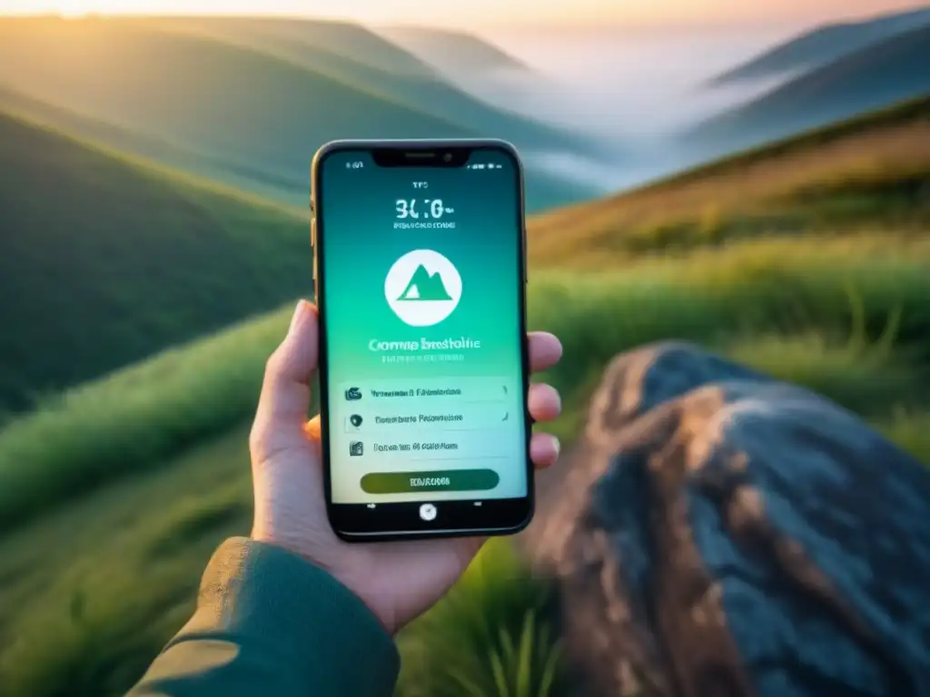 Un smartphone moderno muestra apps de protección fauna sostenible en detalle