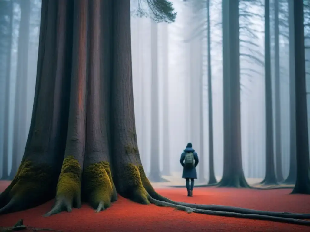 Un solitario árbol destaca en un bosque sereno