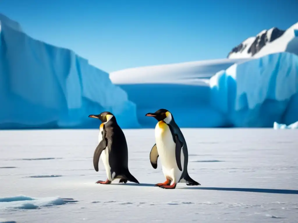 Solitario pingüino en paisaje helado de la Antártida