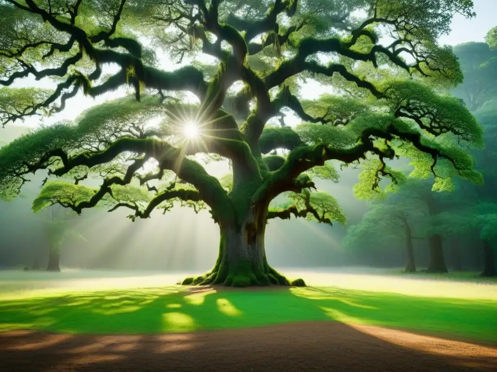 Fotografía sostenible captura la fragilidad de una majestuosa encina solitaria en un bosque tranquilo