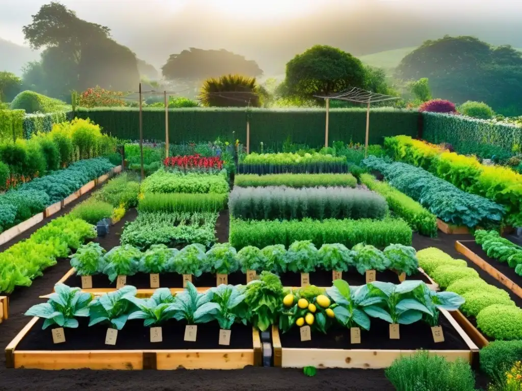 Un jardín sostenible rebosante de frutas y verduras coloridas, armonía natural en la tierra